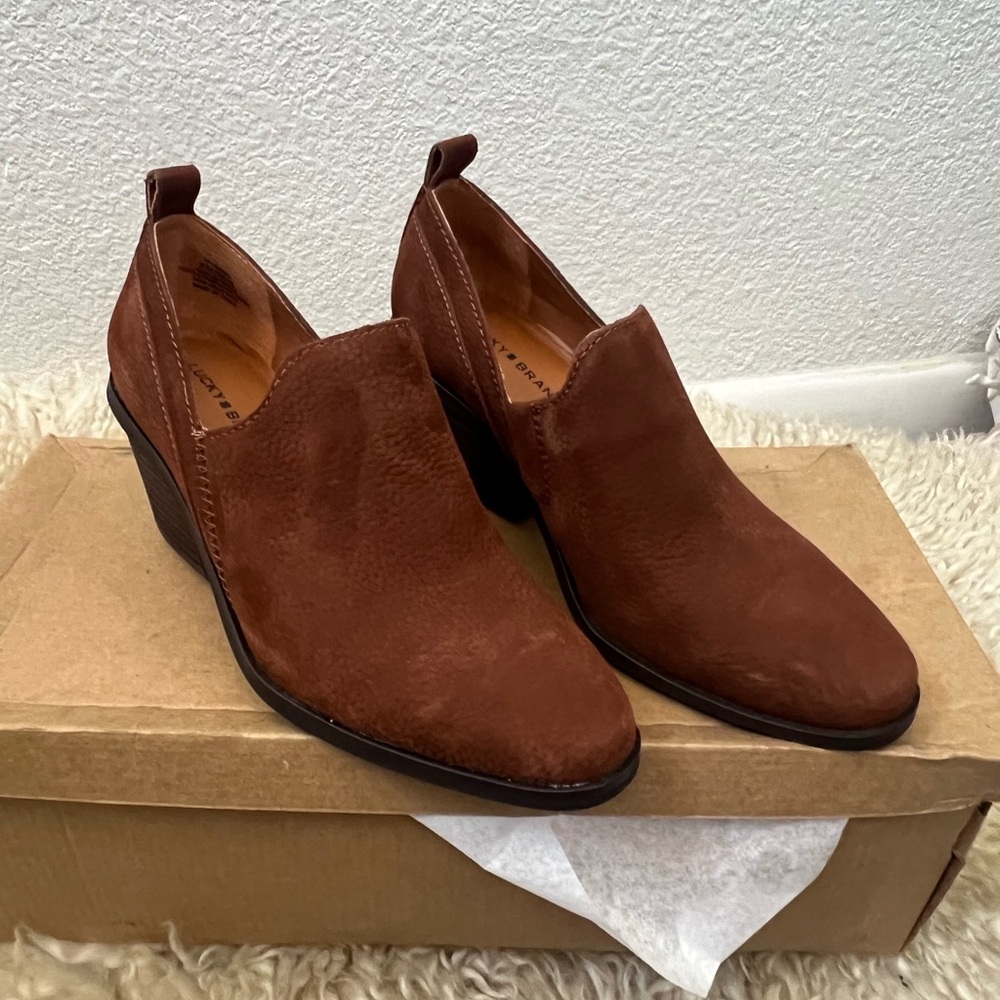 Lucky Brand Boots Womens 6M Vennia Ankle Bootie Brown Leather Casual - Picture 9 of 10